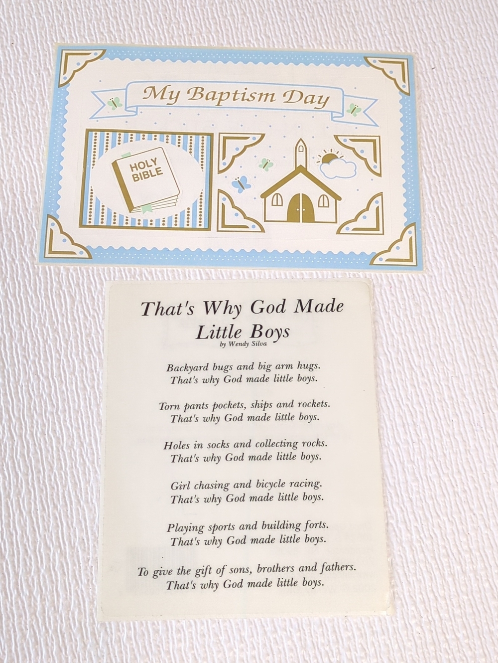 🏵️Two Vintage Religious Sticker Sheets - Why God made Little Boys and Baptism